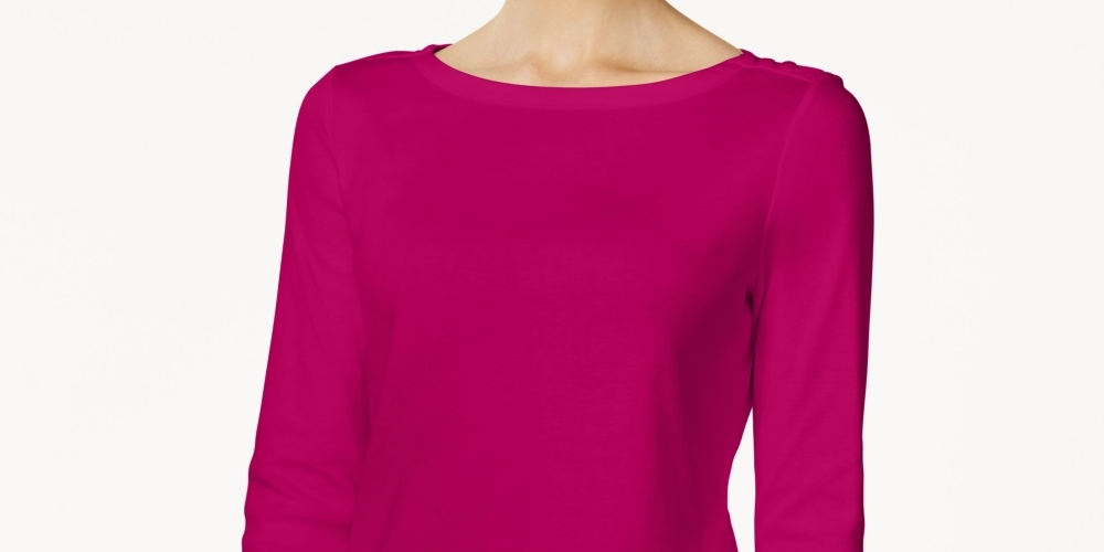 Charter Club Women's Pima Cotton Boat-Neck Button-Shoulder Top Pink Size X-Large