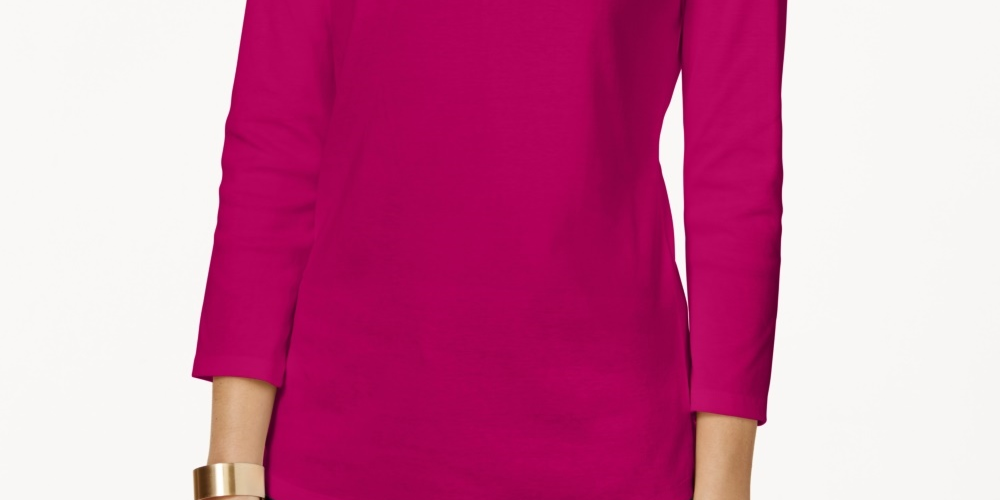 Charter Club Women's Pima Cotton Boat-Neck Button-Shoulder Top Pink Size X-Large
