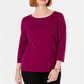 Karen Scott Women's Printed 3/4 Sleeve Sweater Red Size Petite Large
