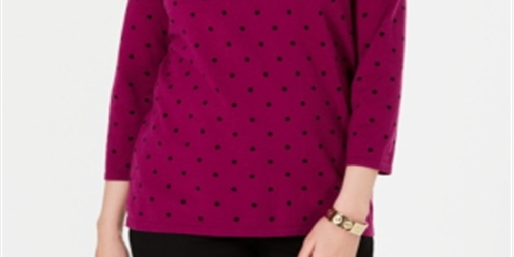 Karen Scott Women's Printed 3/4 Sleeve Sweater Red Size Petite Large