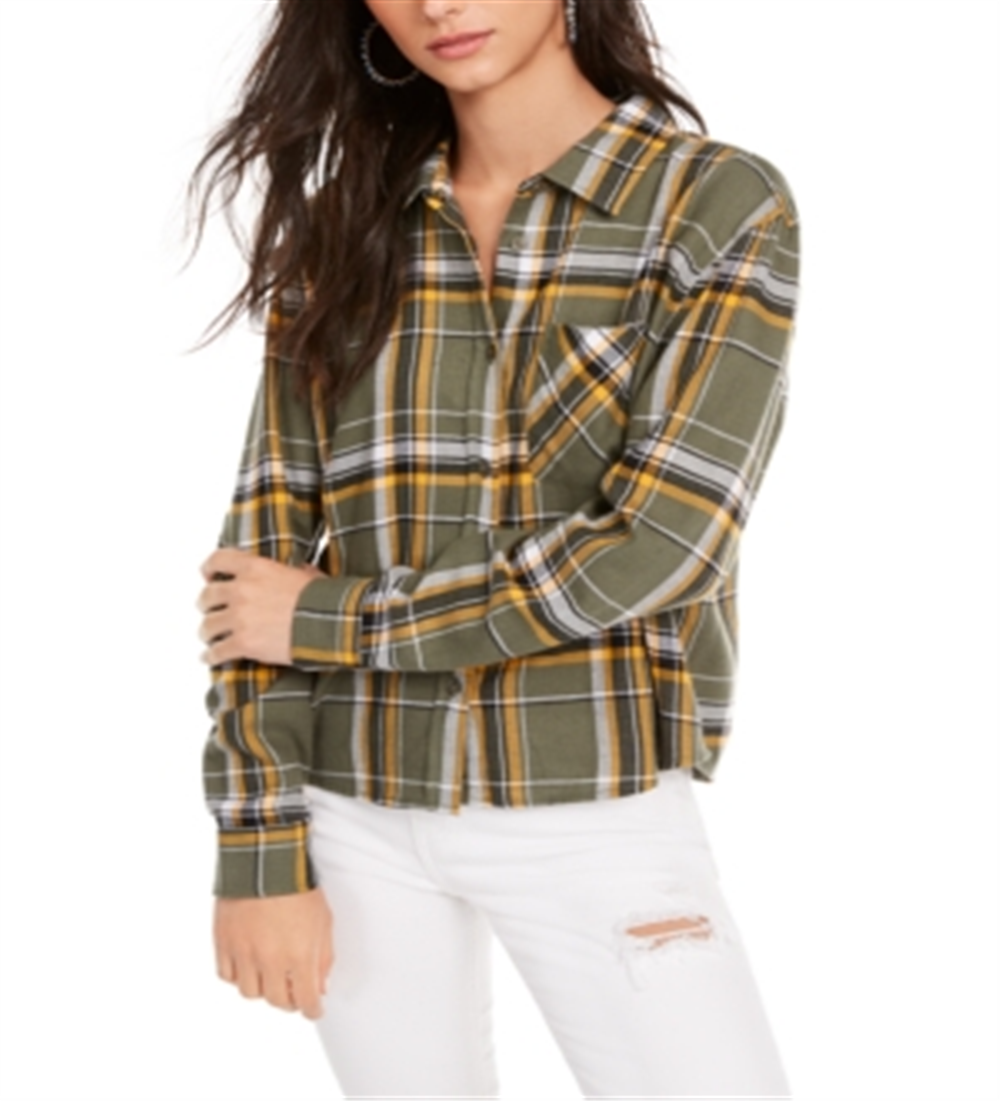 Ultra Flirt Junior's Plaid Flannel Shirt Green Size Medium
