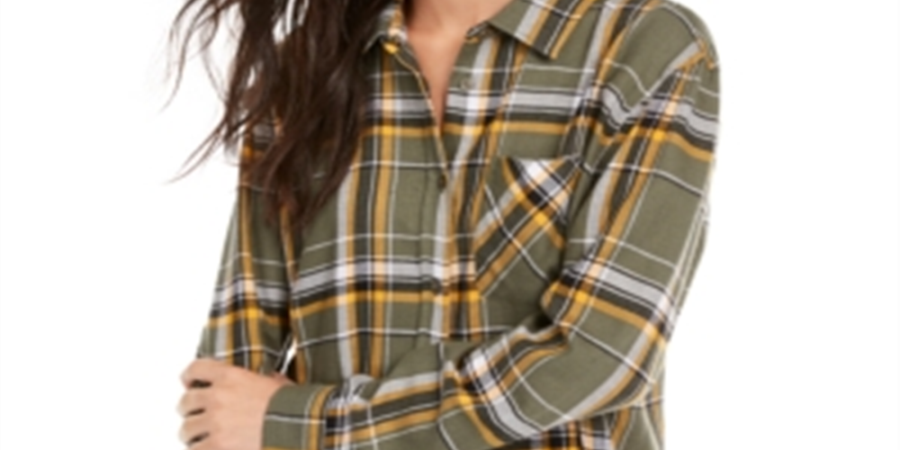 Ultra Flirt Junior's Plaid Flannel Shirt Green Size Medium
