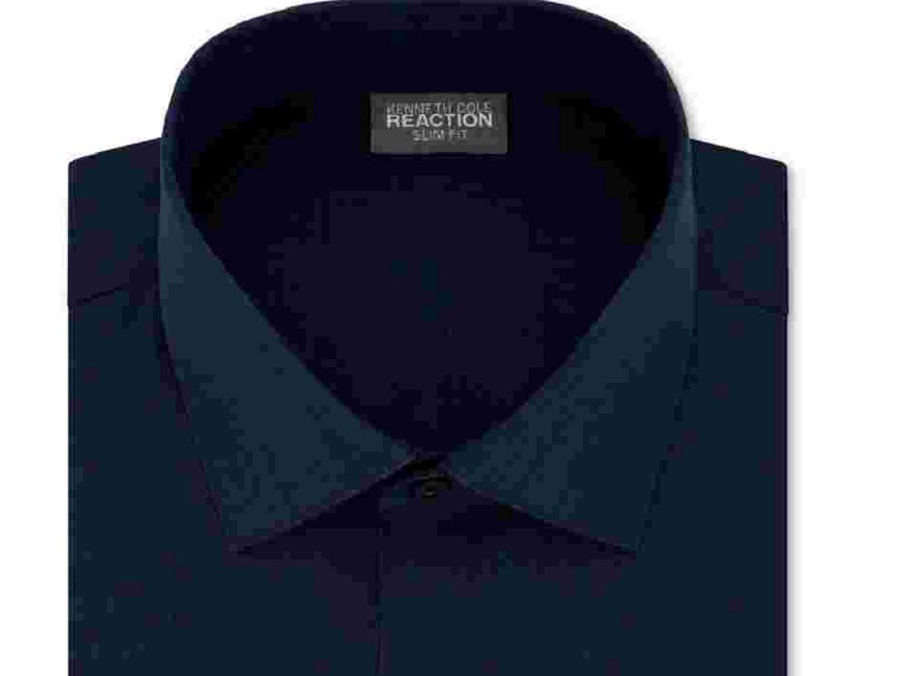 Kenneth Cole Reaction Men's Techni-Cole Stretch Slim-Fit Solid Dress Shirt Navy Size 16.5X32-33