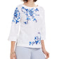 Charter Club Women's Embroidered Split-Sleeve Top Blue Size Small