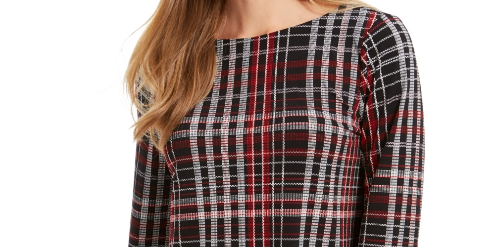 Charter Club Women's Plaid Contrast Trim Top Black Size Large