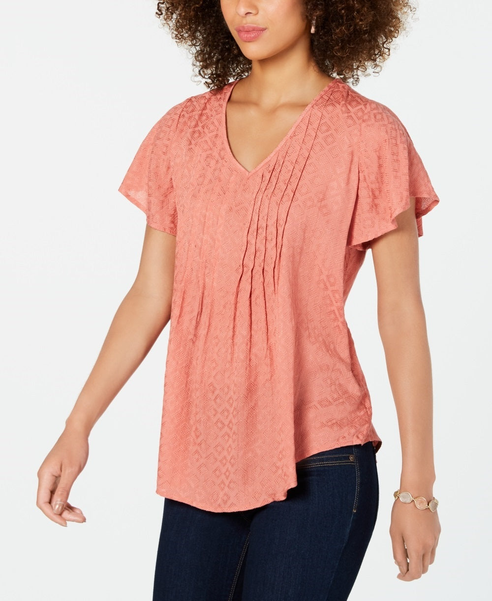 Style & Co Women's Textured Flutter Sleeve Top Orange Size XX-Large