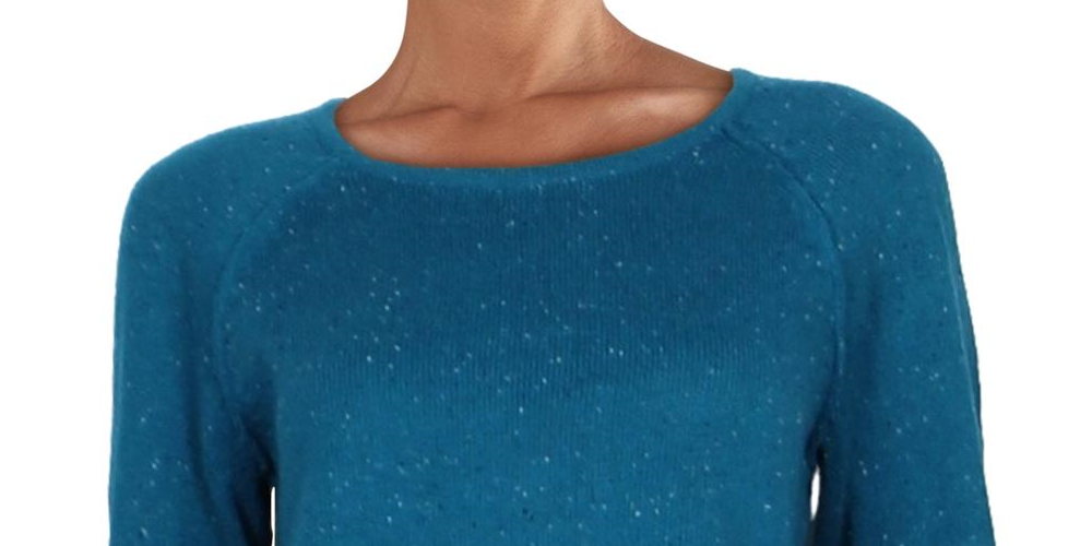 करेन स्कॉट महिलाओं का घुमावदार हेम स्वेटर, टील रंग, छोटा आकार