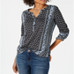 Style & Co Women's Printed Roll Tab Sleeve Top Black Size PP