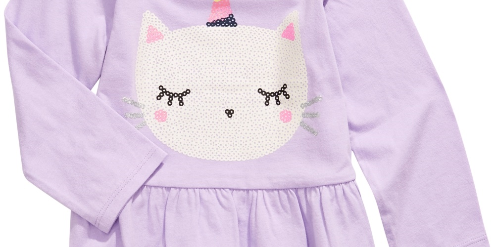 First Impressions Kid's Baby Girls Cotton Caticorn Peplum Hem T-Shirt Purple Size 18