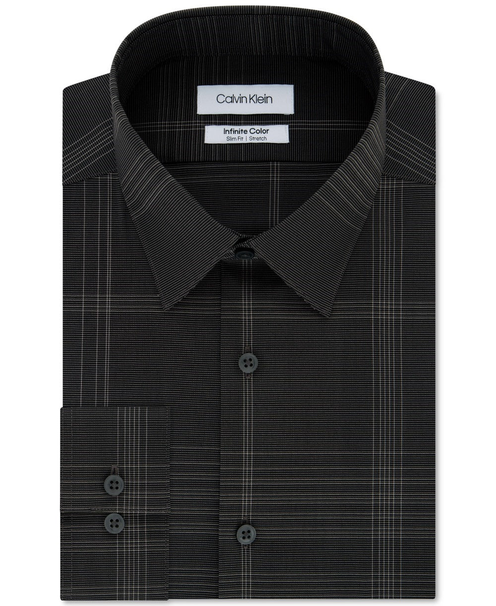Calvin Klein Men's Infinite Color Slim Fit Non Iron Stretch Check Dress Shirt Gray Size 18X34X35