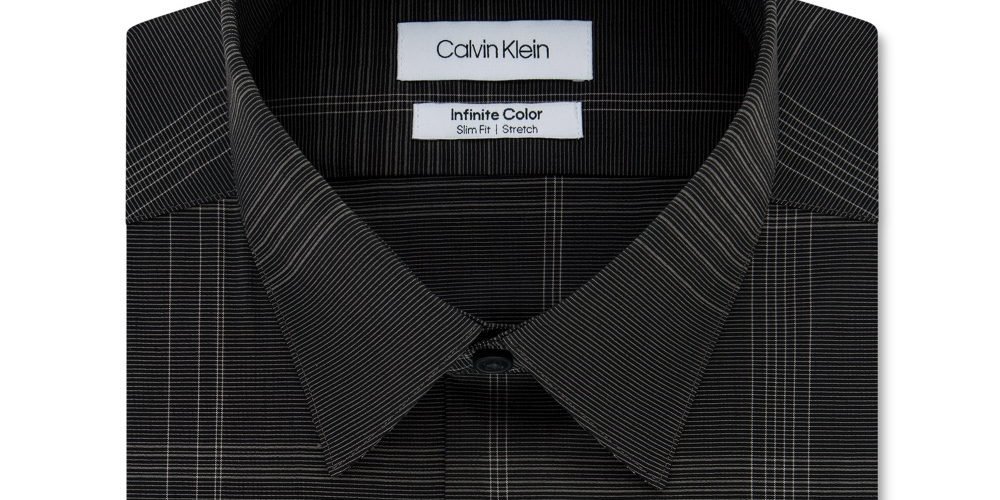 Calvin Klein Men's Infinite Color Slim Fit Non Iron Stretch Check Dress Shirt Gray Size 18X34X35