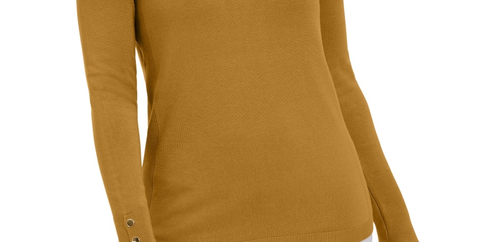 JM Collection Women's Button Cuff Crewneck Sweater Yellow Size X-Large