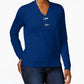 Karen Scott Women's Cotton Toggle Henley Sweater Blue Size Petite S