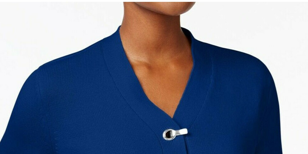 Karen Scott Women's Cotton Toggle Henley Sweater Blue Size Petite S
