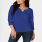 Karen Scott Women's Cotton 3/4 Sleeve Henley T-Shirt Blue Size Petite X-Large