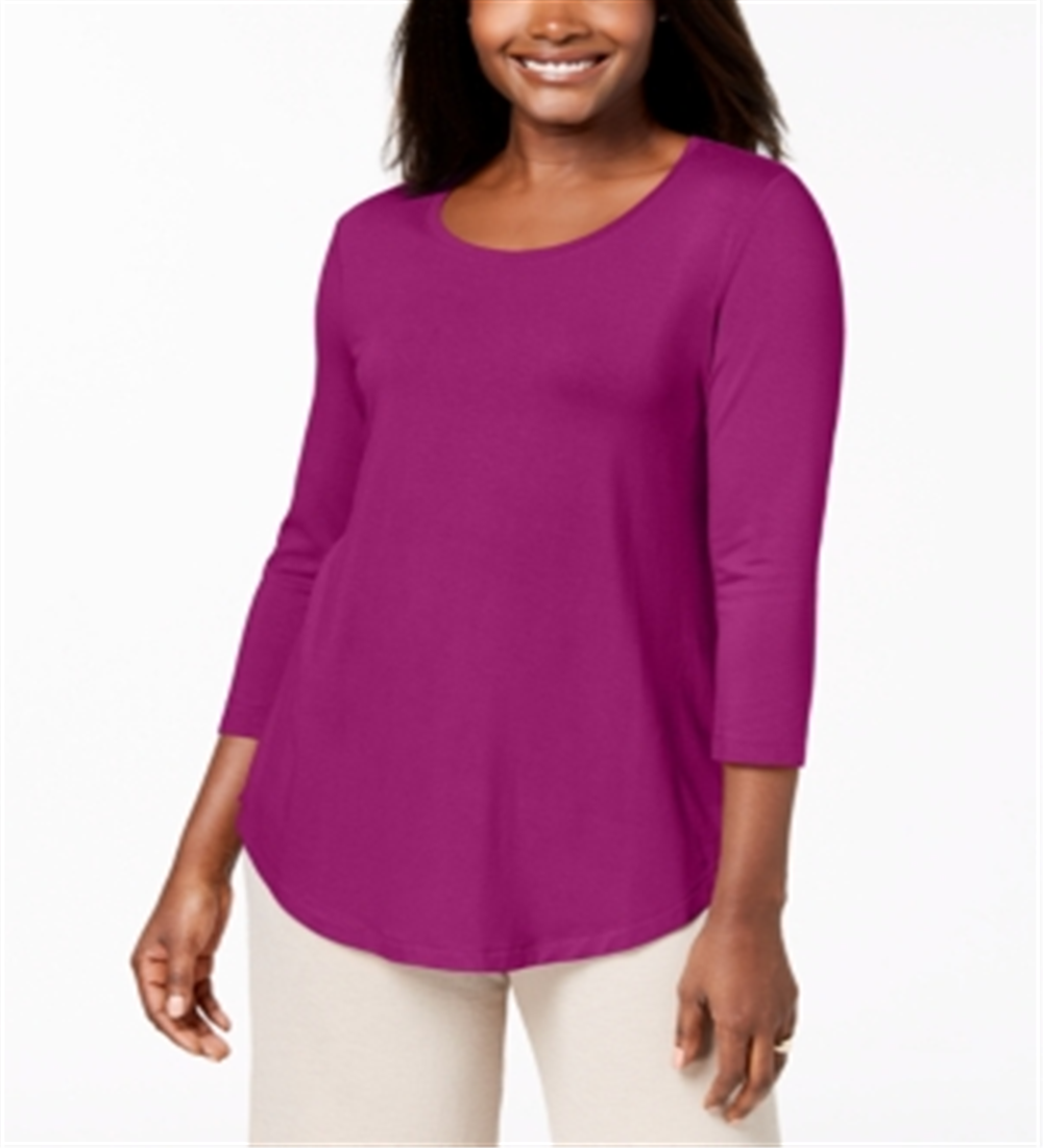 JM Collection Women's Three Quarter-Sleeve Top Fancy Pink Size Petite L