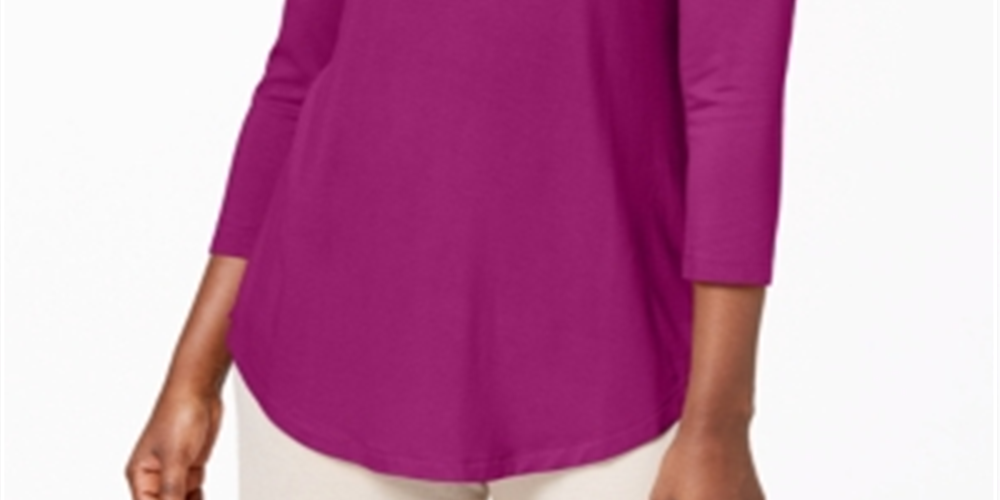 JM Collection Women's Three Quarter-Sleeve Top Fancy Pink Size Petite L