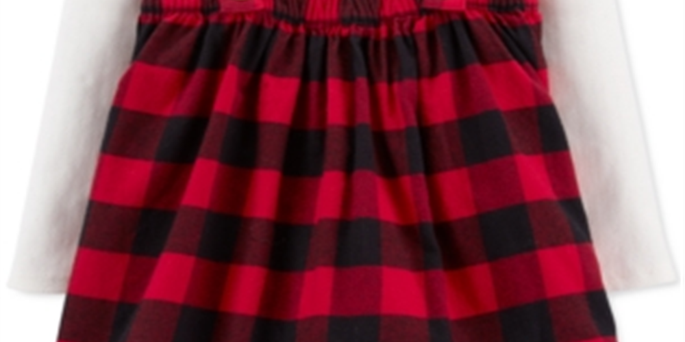कार्टर्स टॉडलर गर्ल्स 2 पीस कॉटन टी-शर्ट और बफ़ेलो चेक जम्पर सेट रेड साइज़ 2T