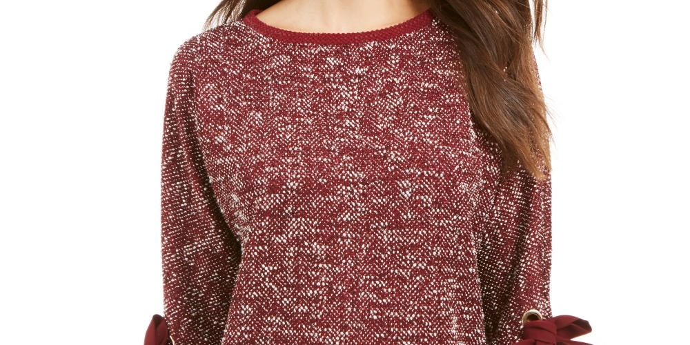 Charter Club Women's 3/4 Sleeve Bow Trim Top Wine Size X-Small