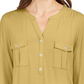 Style & Co Women's Split Neck Roll Tab Sleeve Top Yellow Size Medium