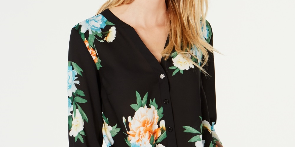 INC International Concepts Women's Cloud Burst Floral Top Black Size X-Small