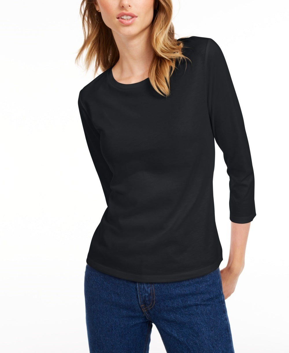 Maison Jules Women's 3/4-Sleeve Solid T-Shirt  Black Size XX Large