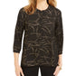 JM Collection Women's Printed 3/4 Sleeve Jewel Neck Evening Top Black - Size Petite S