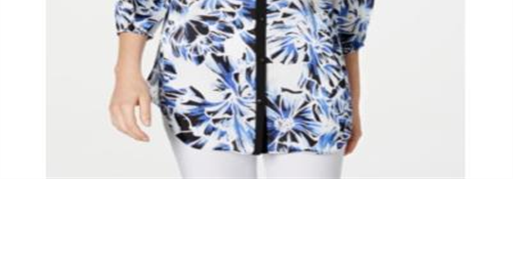JM Collection Women's Printed & Solid Blouse Blue Size Petite L