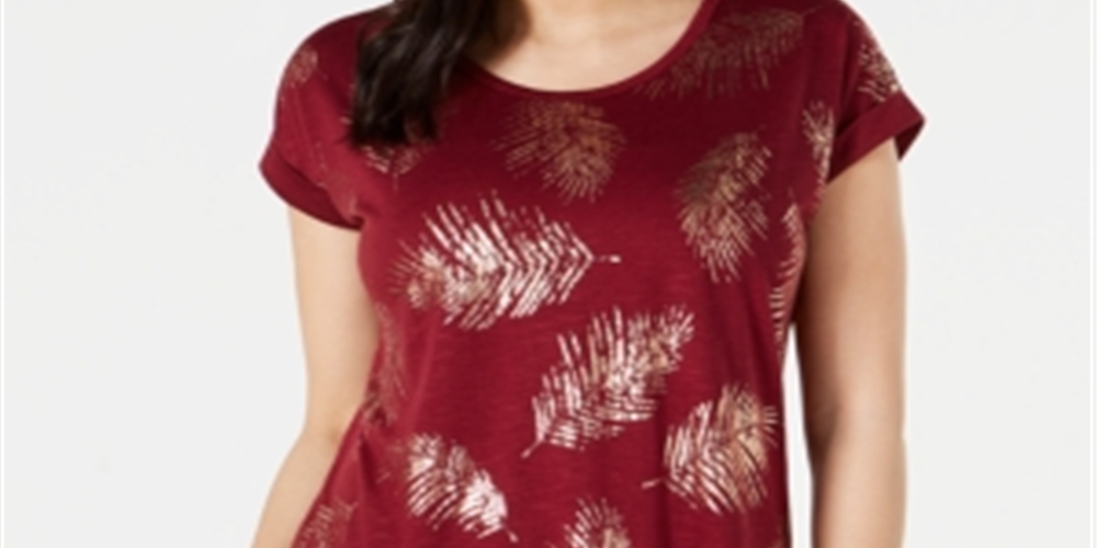 Style & Co Women's Dolman Graphic T-Shirt Merlot Size -Petite M