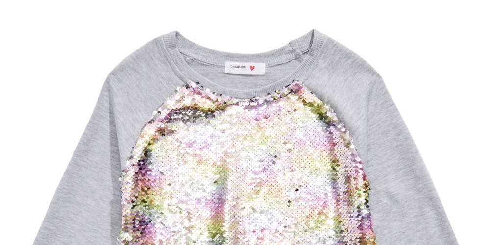 Beautees Girl's Flip Rainbow Sequin Top Gray Size Medium