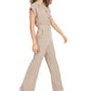 Monteau Women's Petite Button-Front Linen-Blend Wide-Leg Jumpsuit Beige PS