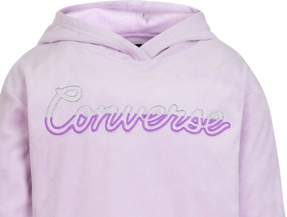 Converse Big Girl's स्प्लिट-लोगो वेलोर फ़्लीस हूडी पर्पल साइज़ मीडियम