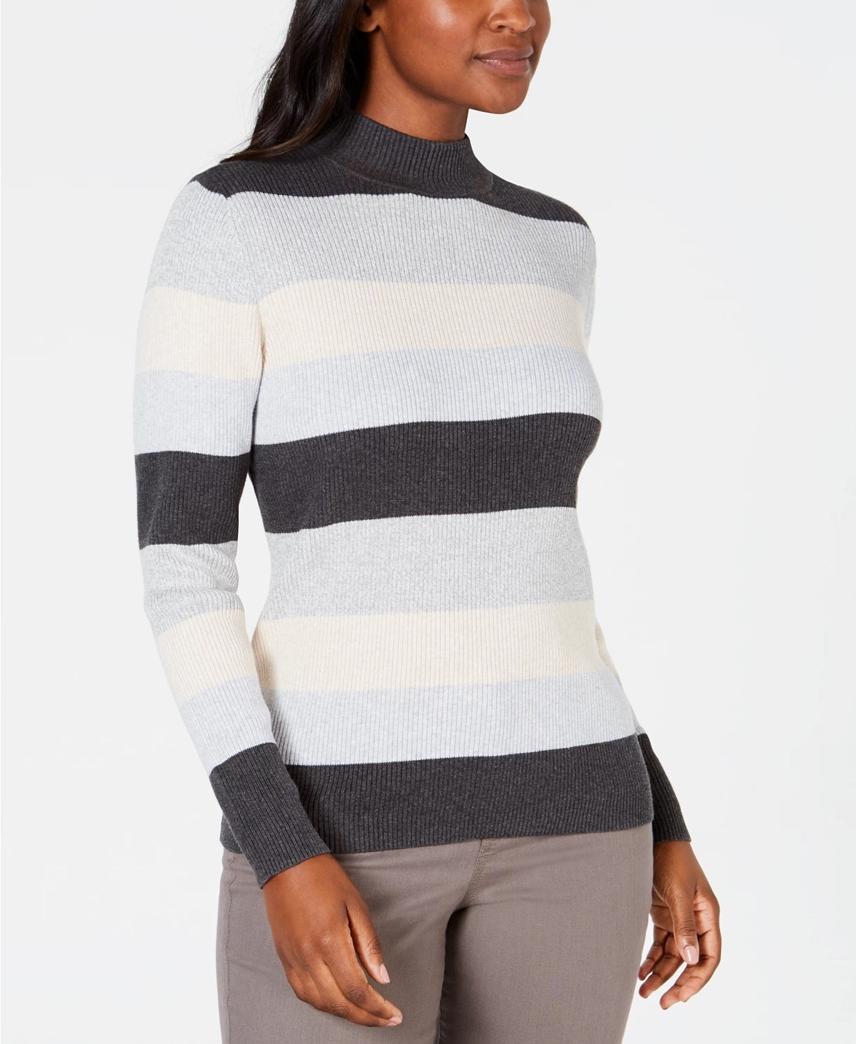 Karen Scott Women's Ribbed Color Block Long Sleeve Turtle Neck Sweater Gray Size XX-Large