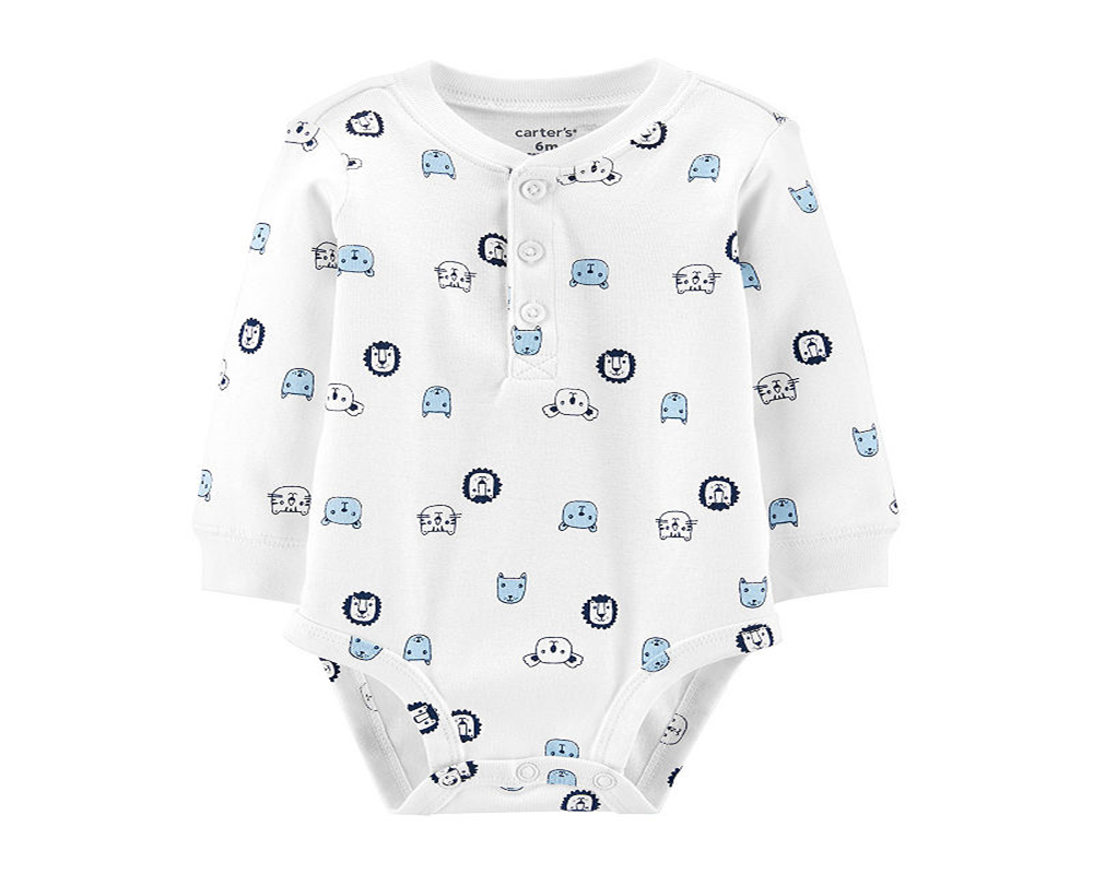 Carter's Baby Boy's Character Print Cotton Henley Bodysuit White Size 9MOS