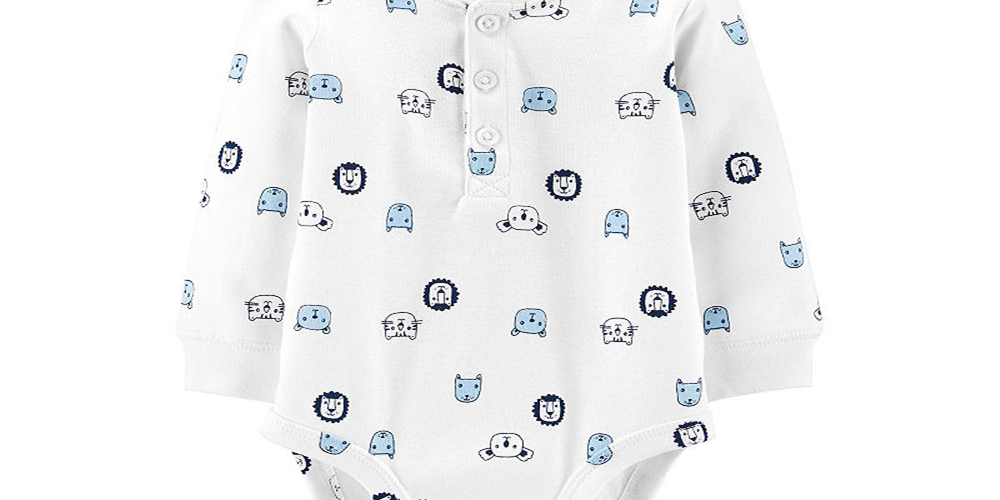 Carter's Baby Boy's Character Print Cotton Henley Bodysuit White Size 9MOS