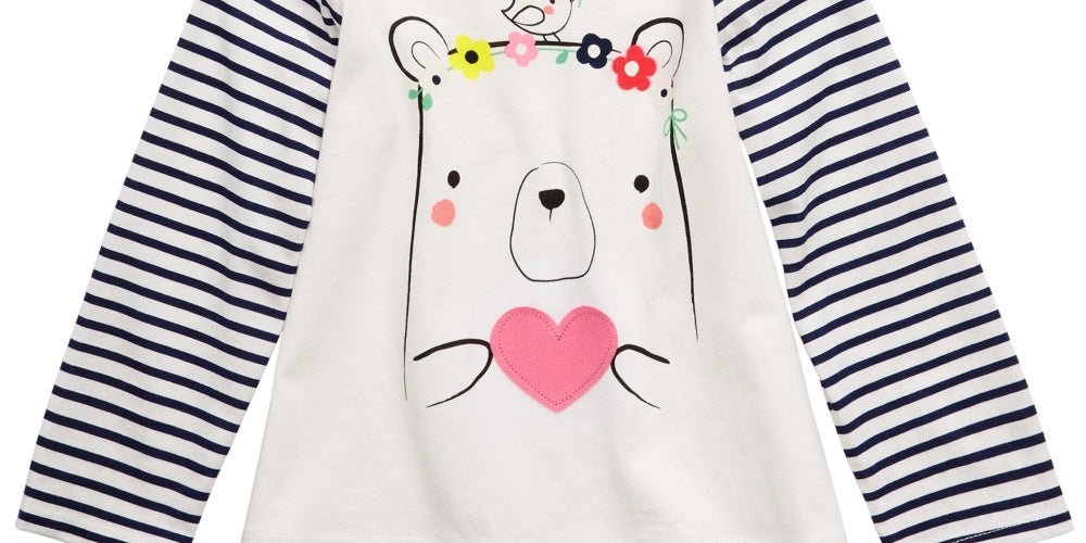 First Impressions Toddler Girl's Cotton Striped Bear T-Shirt White Size 4T