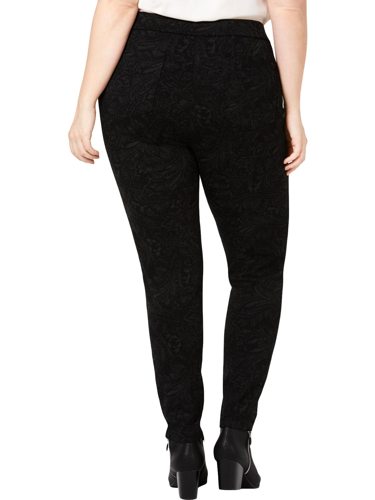 Style & Co Women's Plus Printed Mid Rise Leggings Black Size 14W