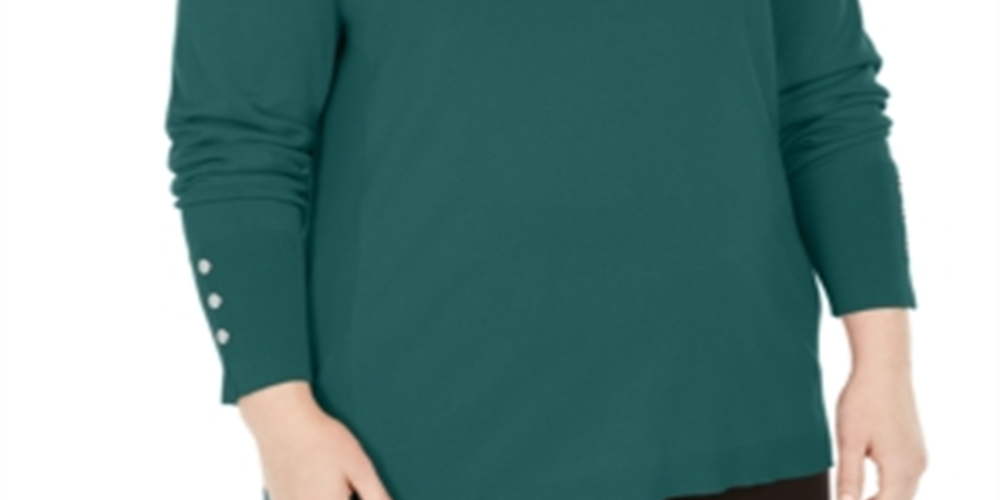 JM Collection Women's Plus Button Cuff V Neck Sweater Sequoia Size 0X