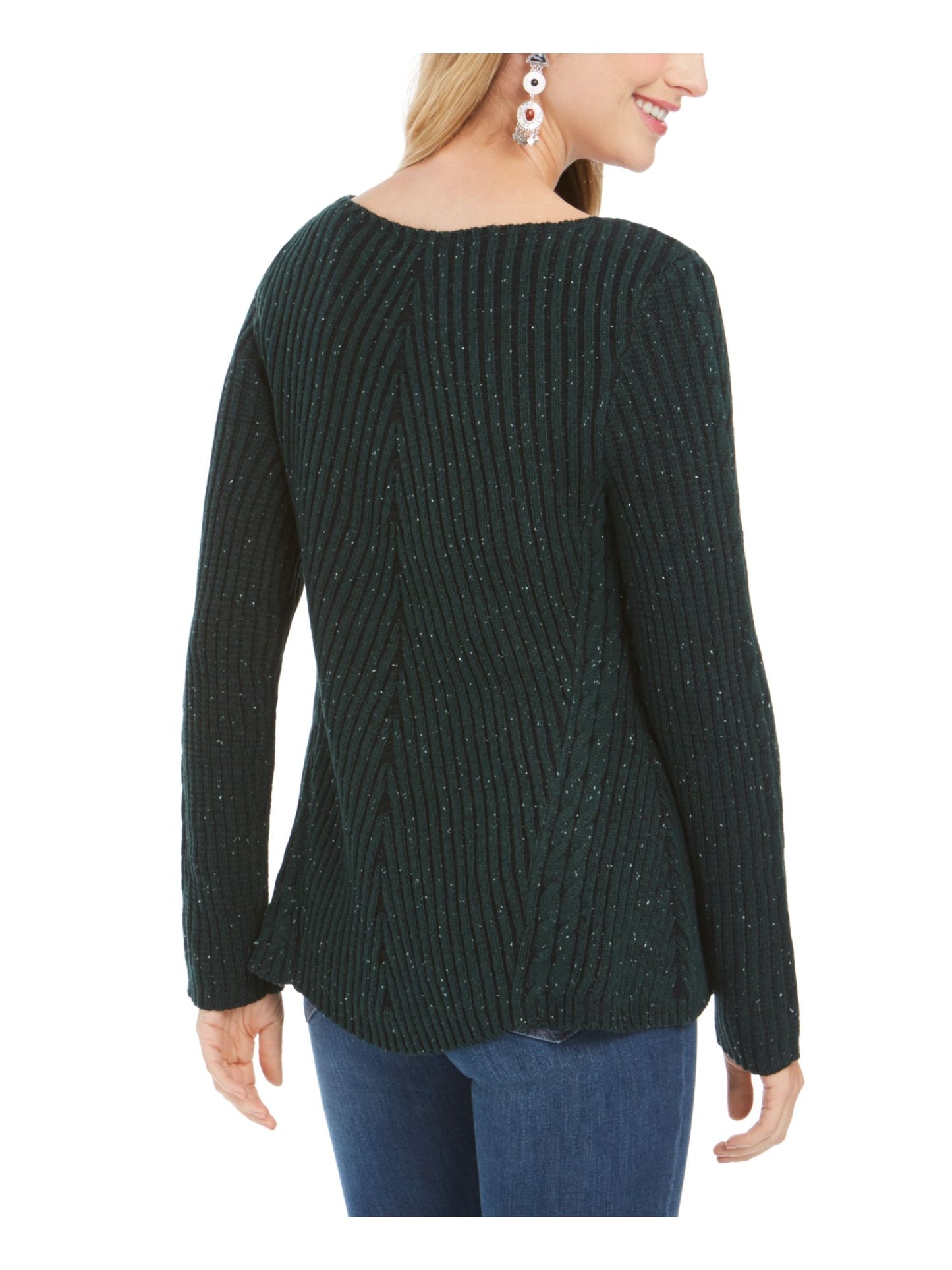 Style & Co Women's Textured Speckle Long Sleeve Jewel Neck T-Shirt Sweater Green Size PP