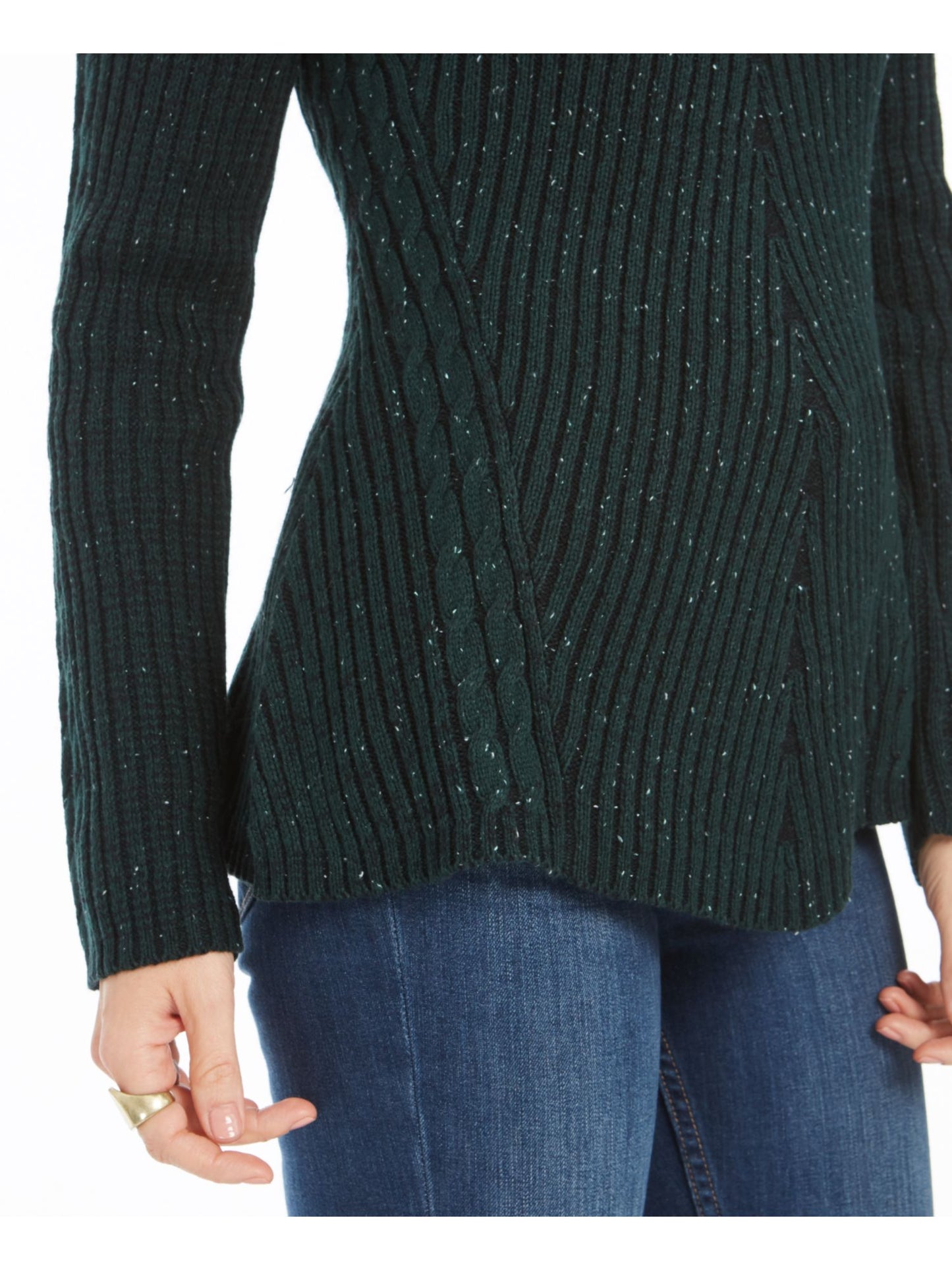 Style & Co Women's Textured Speckle Long Sleeve Jewel Neck T-Shirt Sweater Green Size PP