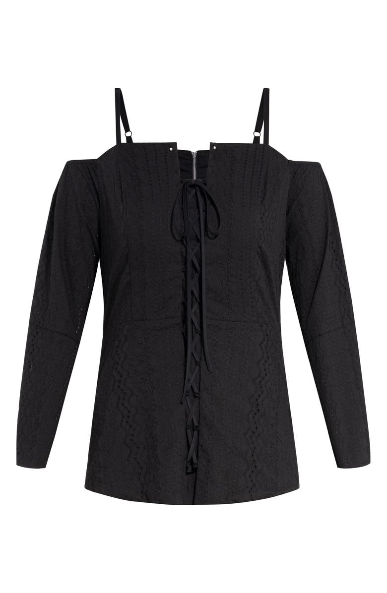 City Chic Women's Pretty Picnic Off the Shoulder Top Black Size 14W