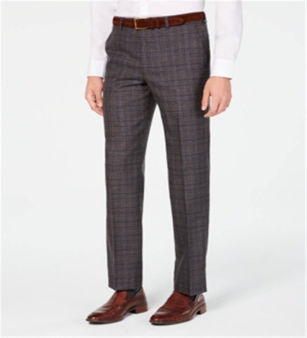 Michael Kors Men's Classic Regular Fit Airsoft Stretch Plaid Suit Pants Brown Size 34X34