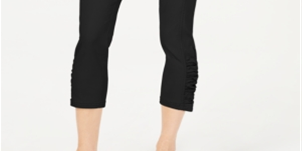 INC International Concepts Women's Ruched Hem Cropped Pants Black Size 8 Petite