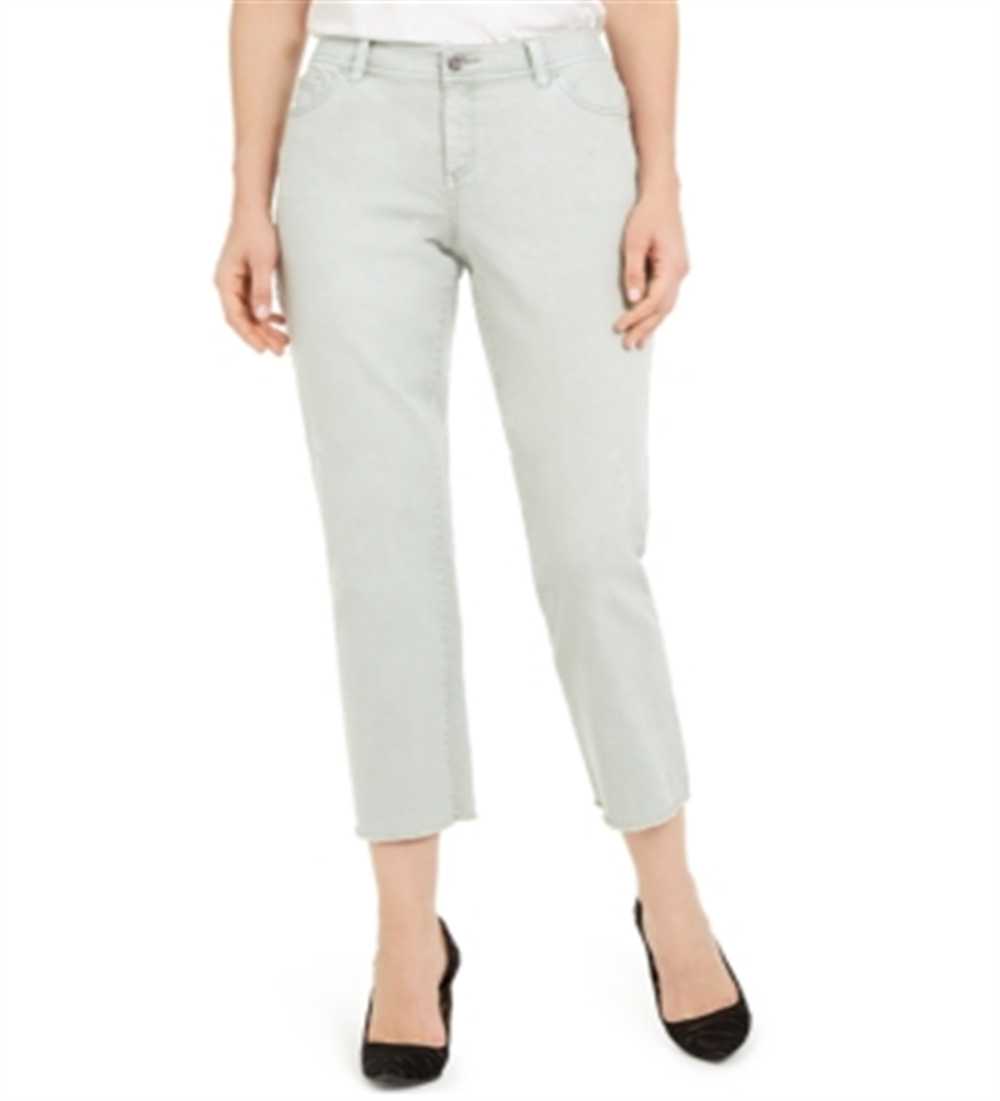 INC International Concepts Women's Frayed Hem Straight Leg Ankle Jeans Green Size 2