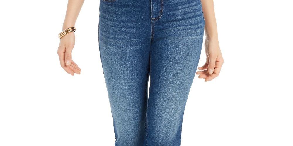 Style & Co Women's Ripped Authentic Cropped Kick-Flare Jeans Blue Size 4