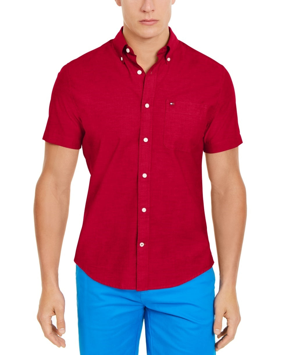 Tommy Hilfiger Men's Wainwright Custom-Fit Solid Shirt Red Size X-Large