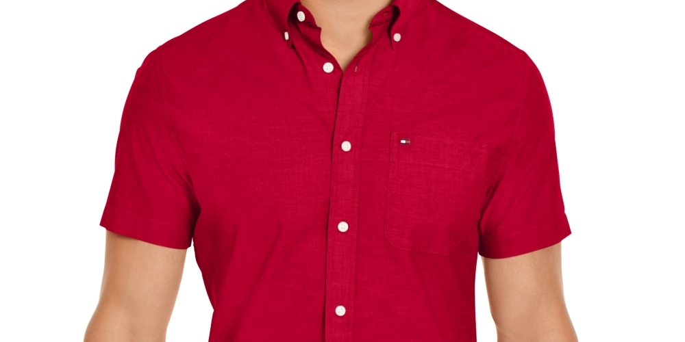 Tommy Hilfiger Men's Wainwright Custom-Fit Solid Shirt Red Size X-Large