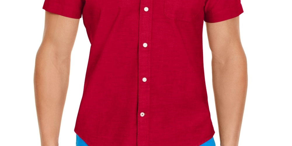 Tommy Hilfiger Men's Wainwright Custom-Fit Solid Shirt Red Size X-Large