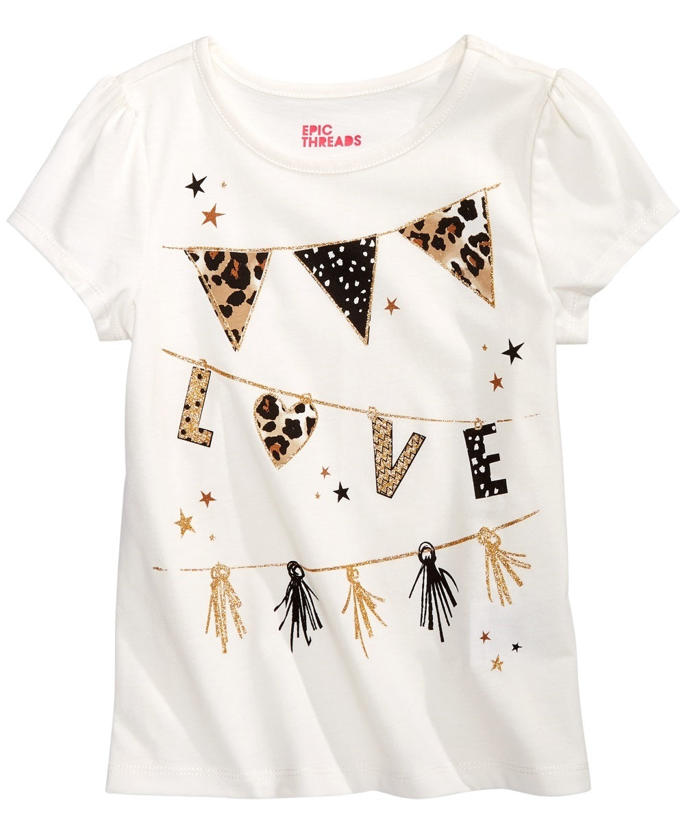 Epic Threads Toddler Girls Love Flags T-Shirt  White Size 4T