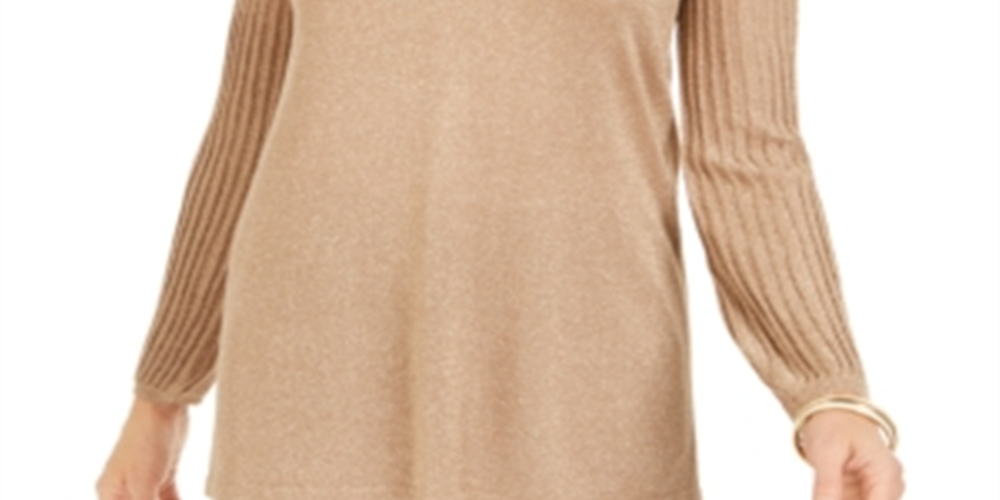 JM Collection Women's Pleated Sleeve Sweater Gold Size Petite L